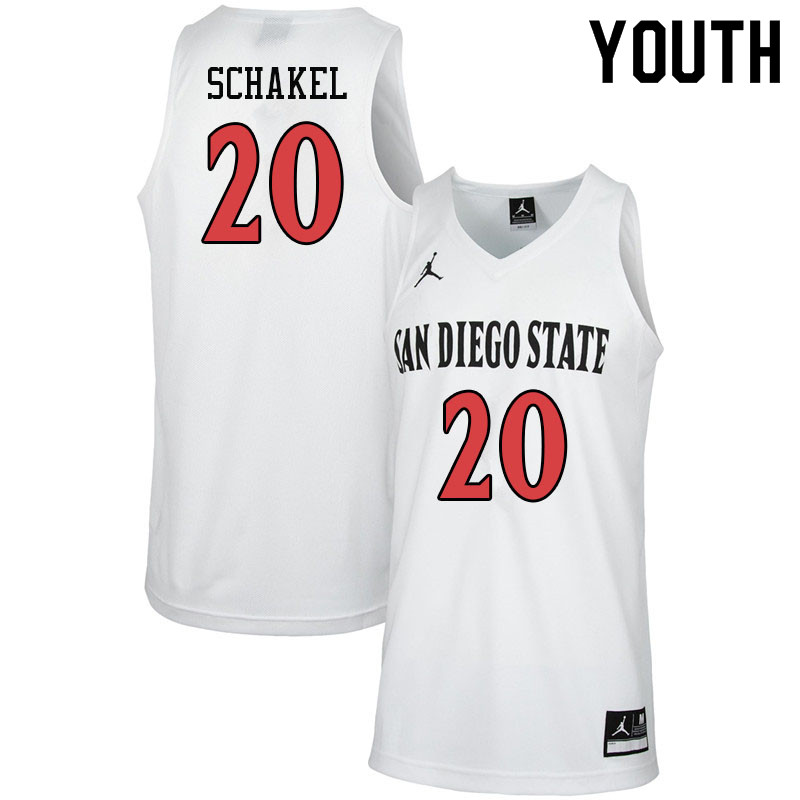 Jordan Brand Youth #20 Jordan Schakel San Diego State Aztecs College Basketball Jerseys-White